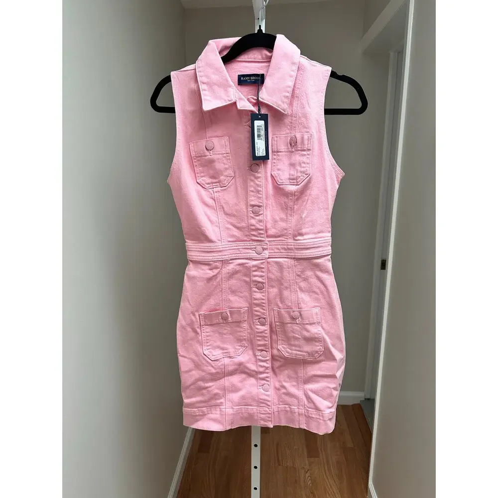 Ramy Brook Katalina Coated Denim Utility Minidress Pink sz 26